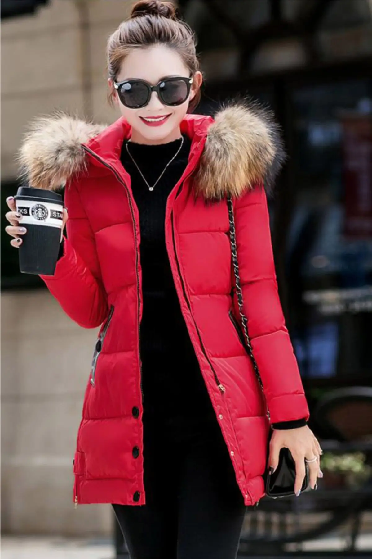 

Winter Fur Collar Inflatable Female Coat Personalized Design