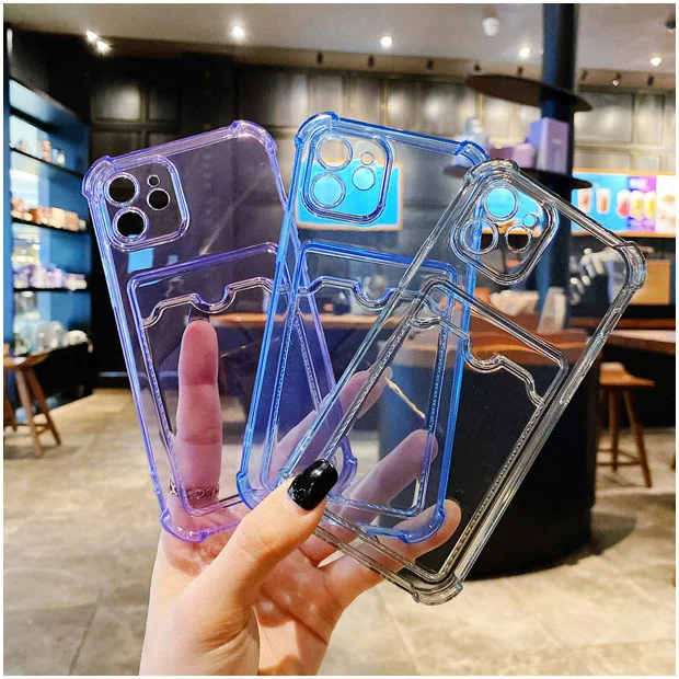 Simple Colored Transparent Tape Card Bag Phone Case For iphone 14 13 12 11 Pro Max X XR XSMAX  TPU Fall Pevention Case Cover