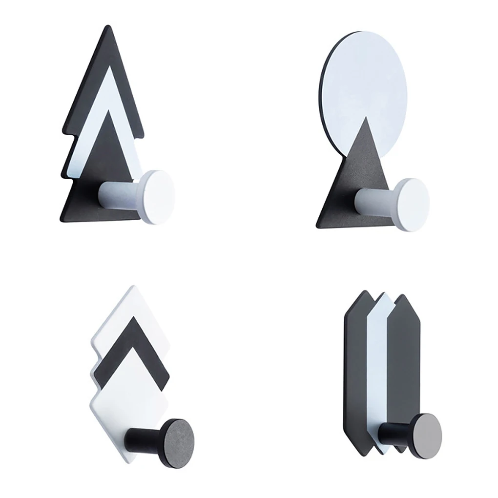 

Pack of 4 Hangers Wall Geometric Metal Hooks Bathroom Punch Free Sticky Decorative Key Holder Door Back Organizer