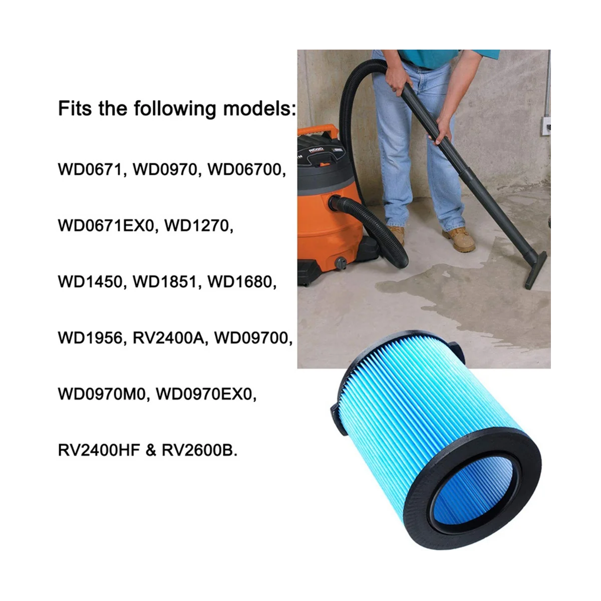 Fine Dust Cartridge Filter 72952 for RIDGID VF5000 WD1450 WD0970 WD1270 WD09700 WD06700 5-20 Gal Wet Dry Vacs
