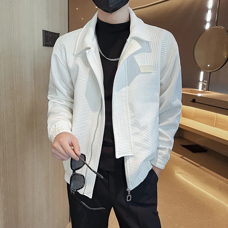2022 Autumn Korean Men Jackets Fashion Lapel Bomber Jacket Loose Casual Outwear Streetwear Social Windbreaker Chaquetas Hombre