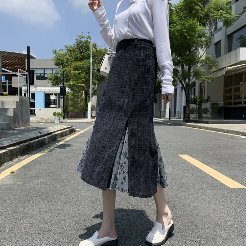 

Plaid Patchwork Skirts for Women 2022 New In Spring and Autumn Fashion Loose High Waist A-LINE High Waist Skirt High Street