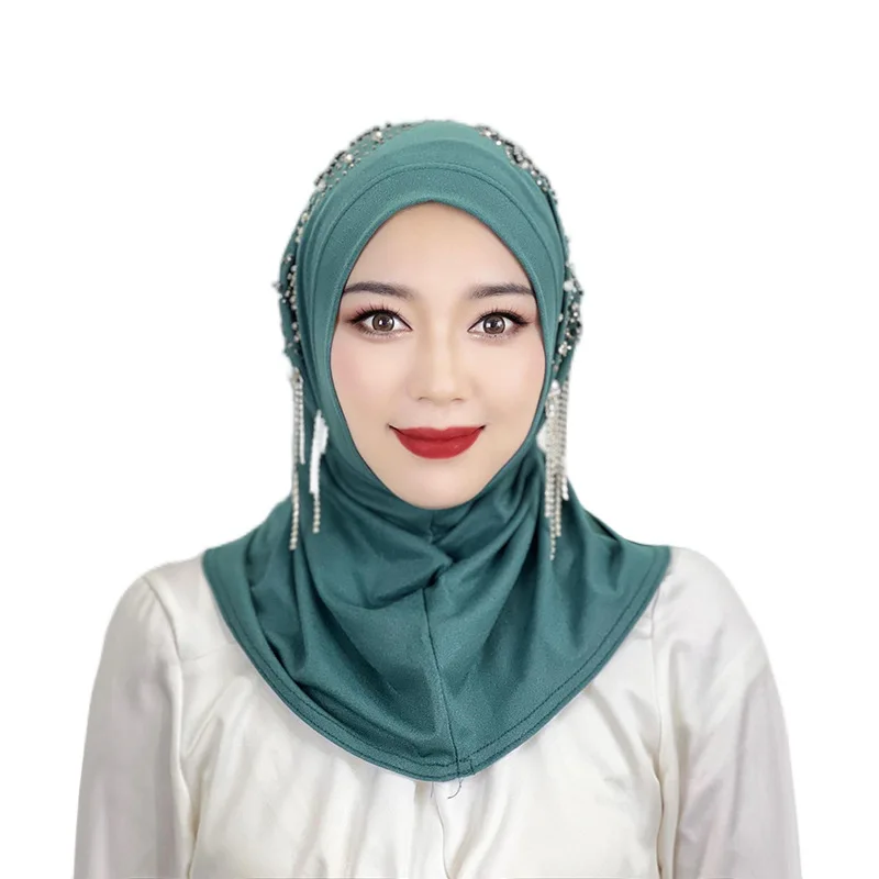 Women Muslim Fashion Elastic Headscarf Turkish Indian Abaya Arab Islamic Woman Kraftan Surgical Gold Nailed Beaded Headscarf