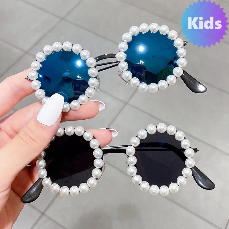 

Boys Girls Luxury Pearl Design Sunglasses Children's Trendy New Style Outdoor UV400 Shades Eyewear Baby Retro Round Sun Glasses