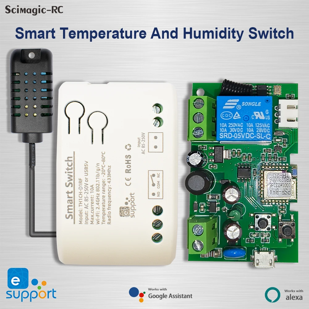 Фото eWelink Smart 7-32V 85-250V температура влажность переключатель пассивный сухой контакт реле термостат монитор датчик температуры Alexa