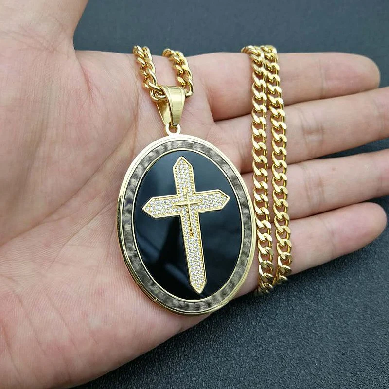 Новая золотая овальная резьба креста подвеска для мужчин и женщин ретро религиозный амулет ожерелье аксессуары ювелирные изделия подарок.