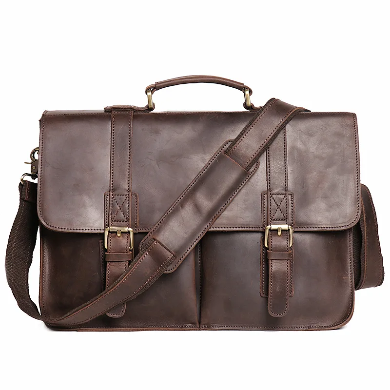 

Natural Leather Men's Dark Brown Briefcase Vintage Portfolio Handbag Fashion Satchel Messenger Bag Office Laptop Bag for Men