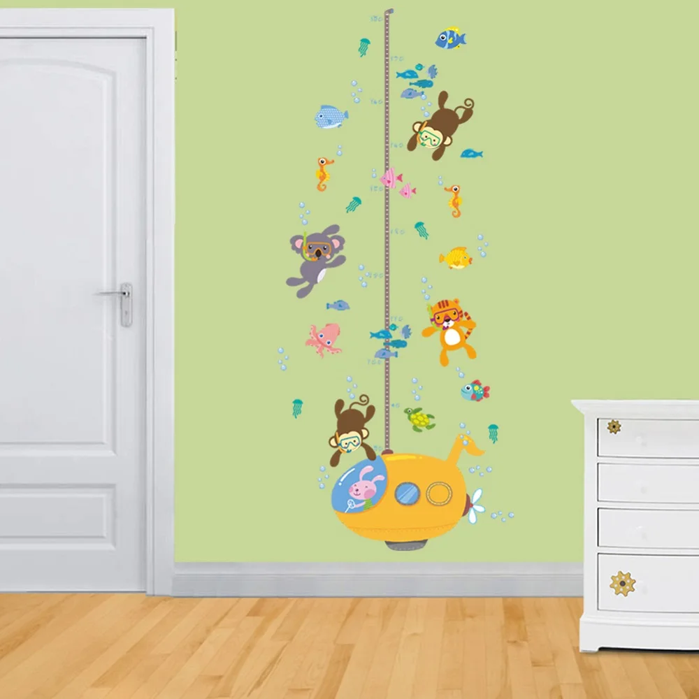

Wall Sticker Forest Monkey Tiger Koala Fish Swim For Kids Rooms Children Height Measure Growth Chart Home Decor Wall Art Decal