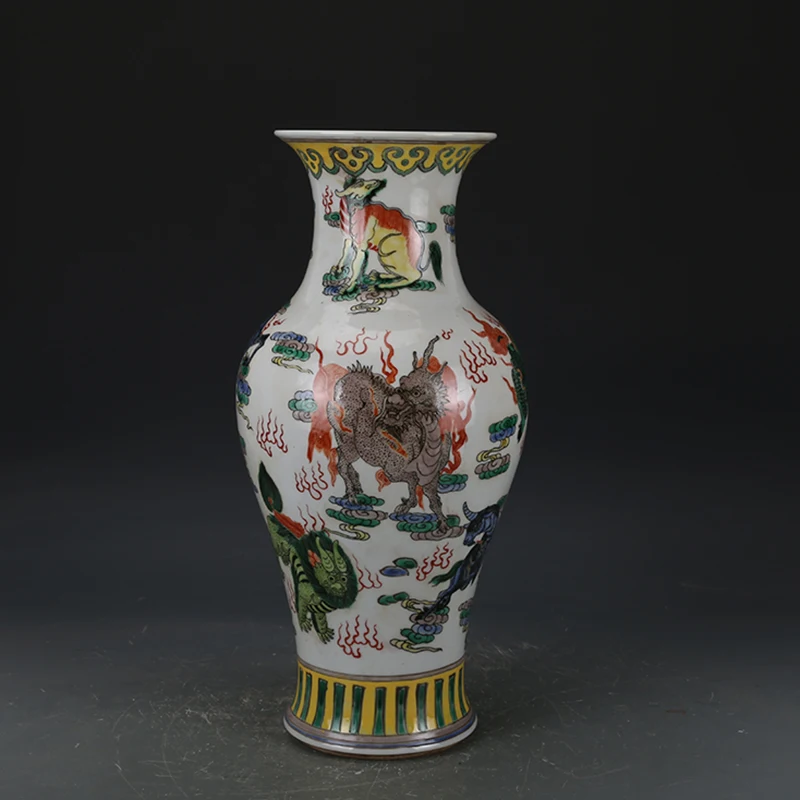 

Винтажная китайская ваза, Расписанная вручную, разноцветная ваза Цин, животное, дракон, Лев, дворец, музей, аукцион, дом, цветок, высота