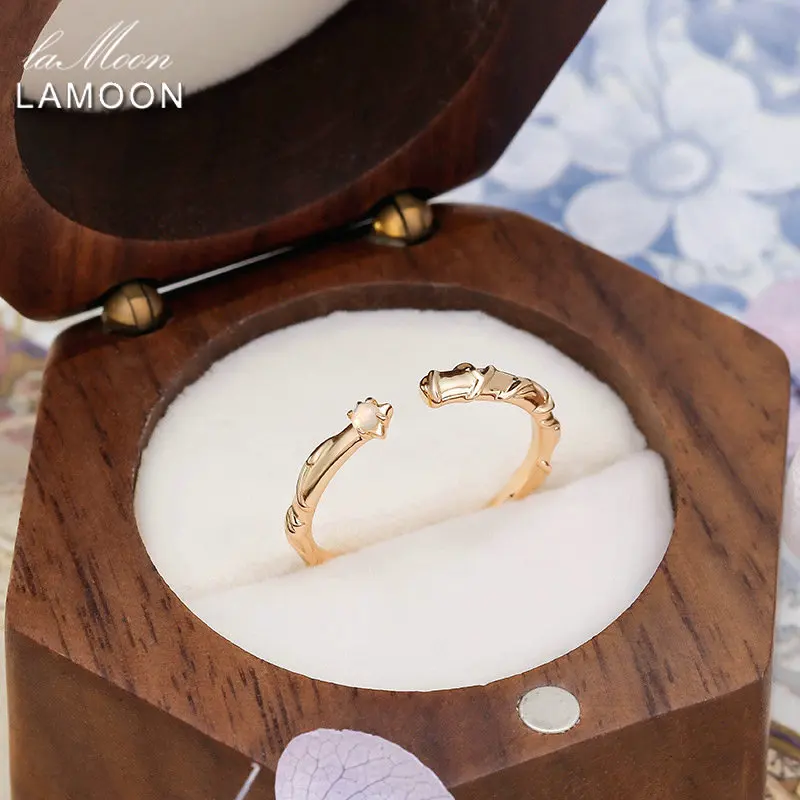 

LAMOON Gemstone Natural Opal Ring For Women 925 Sterling Silver Gold Plated Fine Jewelry Vintage Star Vine Adjustable Thin Ring