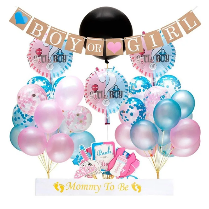 

1 Set Boy Or Girl Gender Reveal Balloon Set Party Decor Supplies Banner Confetti Ballons Photo Props Baby Shower Decorations