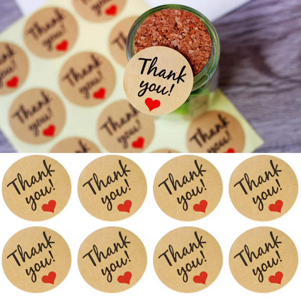 60Pcs Thank You Stickers Heart Round kraft paper Seal Sticker label tags For Candy Boxes DIY Handmade Gift baking