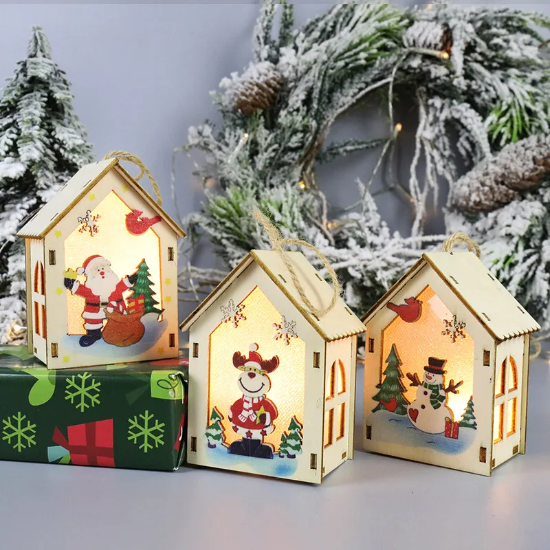 

Светодиодсветодиодный рождественские украшения, деревянный Снежный домик с Санта-лосем, украшения для рождественской елки, подарок для детей на Рождество, Новый год 2023, Рождественский домашний декор
