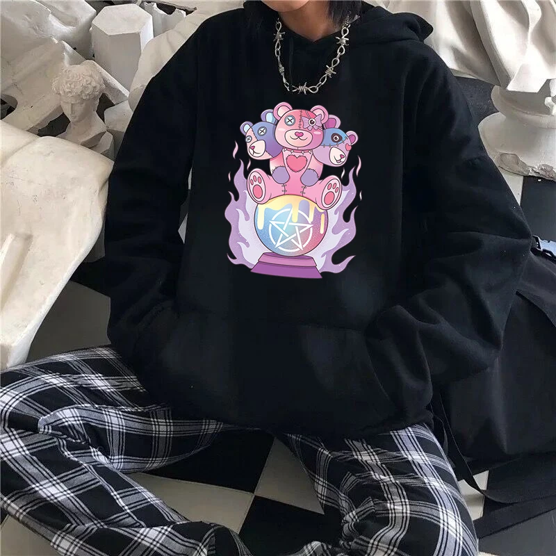 

Pastel Bear Sweatshirts Harajuku Hoodies Unisex Long Sleeve Casual Hooded Warm Pullovers Kawaii Pastel Goth Cute Print Tops