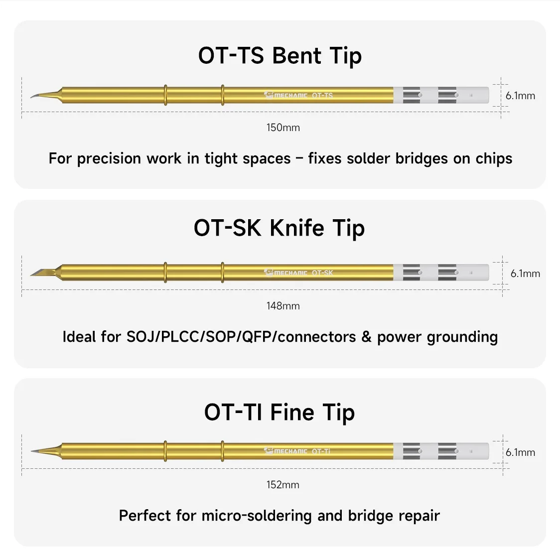 Длинное паяльное жало серии MECHANIC OT, встроенное бескислородное медное сердечник с быстрым нагревом для паяльной станции T12 950.