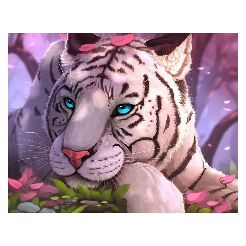 

DIY Diamond Painting Tiger Under The Cherry Tree Rhinestone Full Circle Diamond Wall Painting Bedroom Decoration