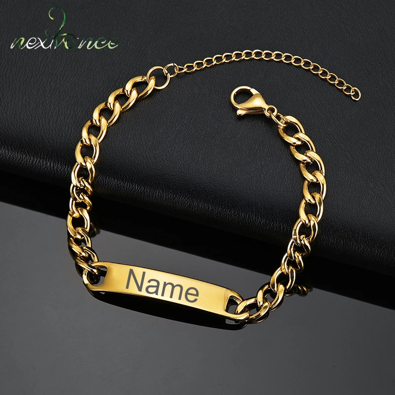 Nextvance New Custom Name Bracelets Stainless Steel Engrave Date Bracelet Personalized Bangles Women Men ID Memory Jewelry Gift |