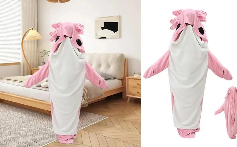 

Wearable Blanket Onesie Comfortable Cartoon Shark Sleeping Bag fuzzy Loose Onesie Pajamas Warm Loungewear Adult Blanket