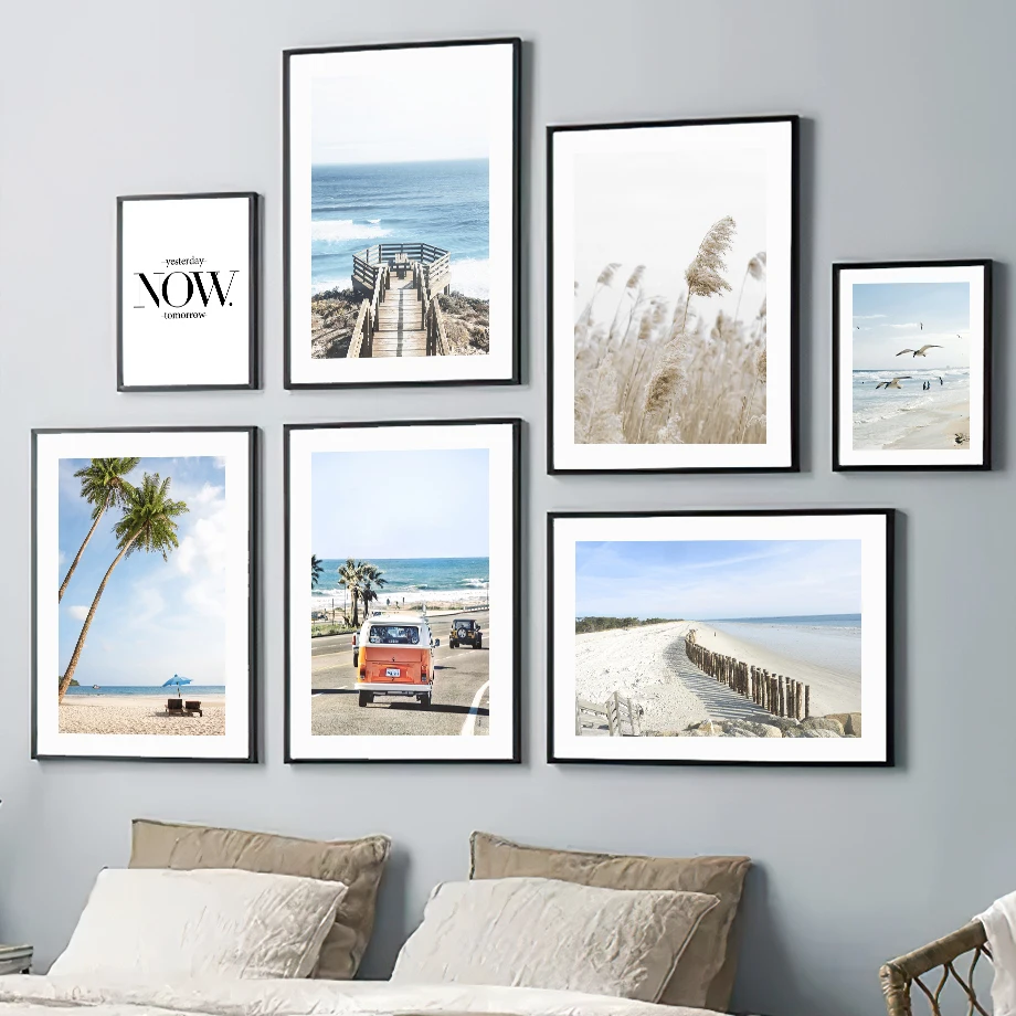 

Wall Art Canvas Painting Blue Ocean Coconut Tree Van Beach Road Nordic Posters And Prints Wall Pictures For Living Room Decor