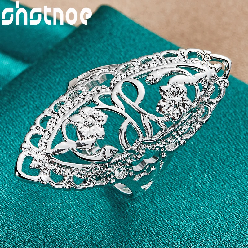 

SHSTONE 925 Sterling Silver Engraved Hollow Flower Ring For Man Women Engagement Bridal Wedding Bands Charm Fashion Jewelry Gift
