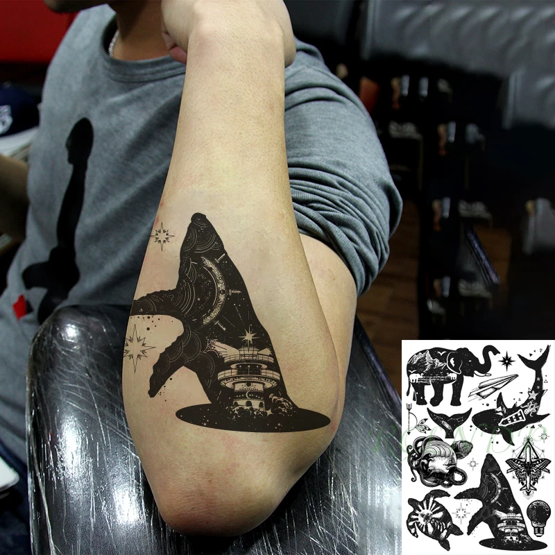 Водонепроницаемый временная татуировка Стикеры КИТ &quotСлон&quot осьминог море