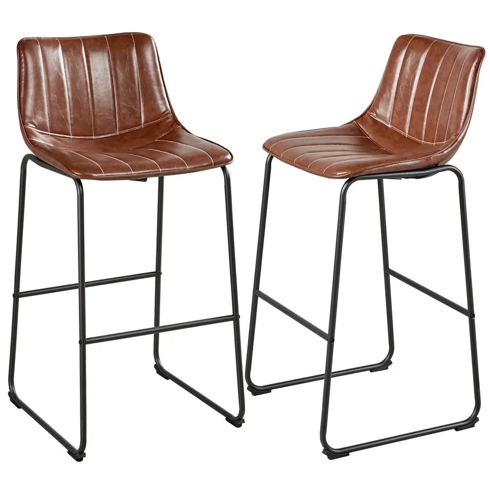 

Set of 2 High Bar Stool with Backrest Home Office Bar Brown Bar Stool Chair Counter Stool