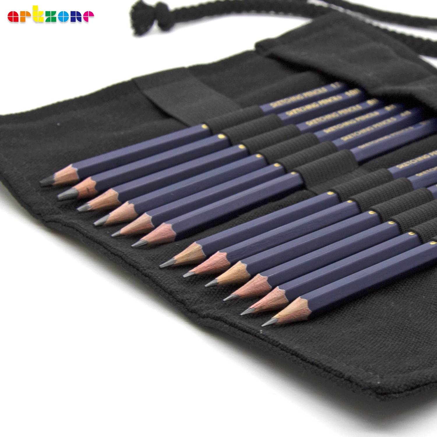 ARTZONE 12Pcs Sketching Graphite Pencils with 12 Holes Canvas Roll Up Case 6H-12B Professional Artist Drawing Pencil Set Art Kit