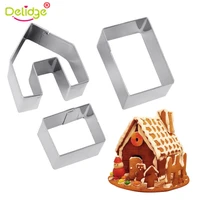 3pcs stainless steel mini house cookie cutter biscuit fondant mold cake decorating mould pastry baking tool