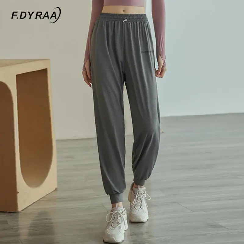 

F.DYRAA Women Sports Pants Elastic High Waist Loose Casual Jogging Pants Letter Printed Sweatpant Female Fitness Yoga Sportswear