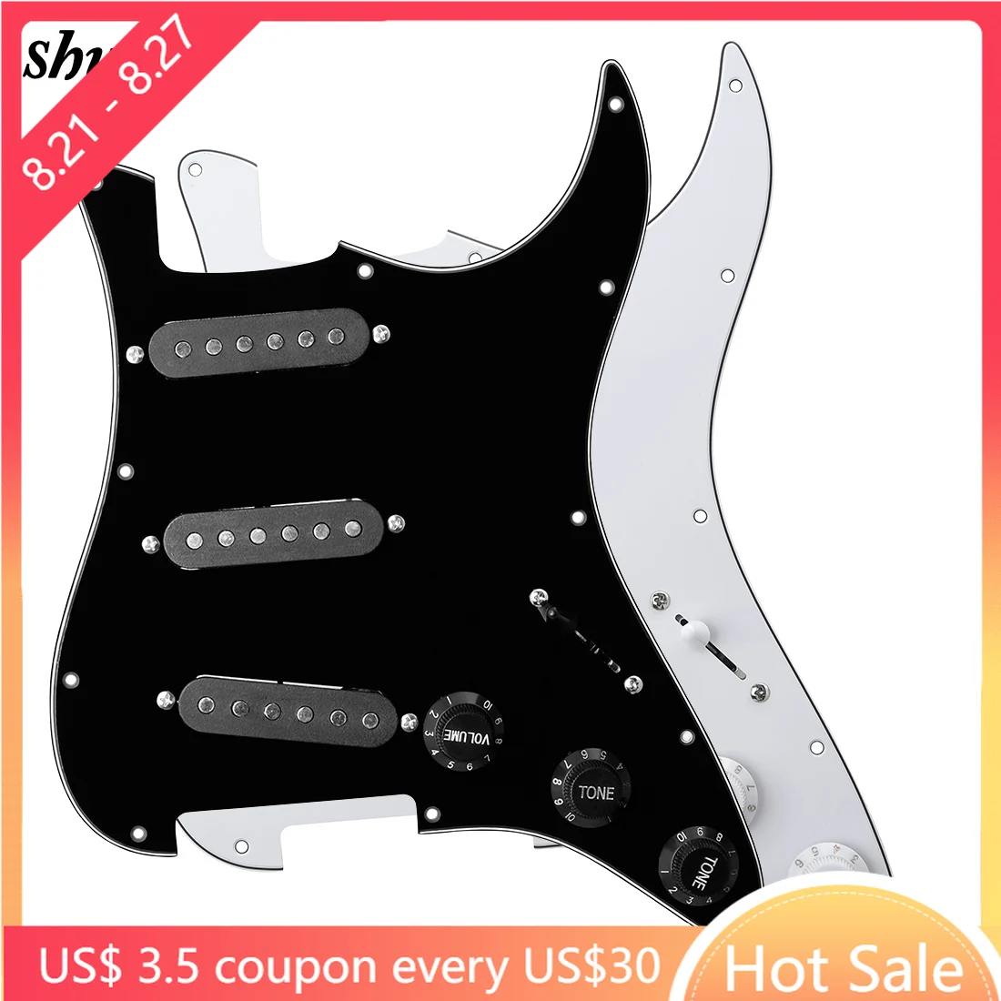 

Black White ST Electric Guitar Pickguard Plate with Three Single Coil Pickup Guitar Pickguard Parts Assembly Accessories