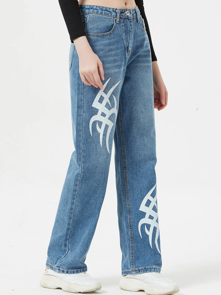 Cowgirl Casual Pants 2023 High Waist Spring Autumn Washed Straight Pants Ladies Casual Loose Jeans Denim
