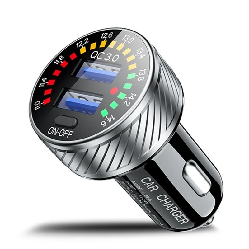 

USB Car Charger Dual QC3.0 Port Car Phone Charger 36W 3A Fast Car Charger Adapter with Colorful Voltmeter for Smartphone IPhone