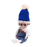 1pc 16 dollhouse miniature fashion knitted beanie hat cap with hairball doll house decoration dolls accessory 5 5cm8 5cm