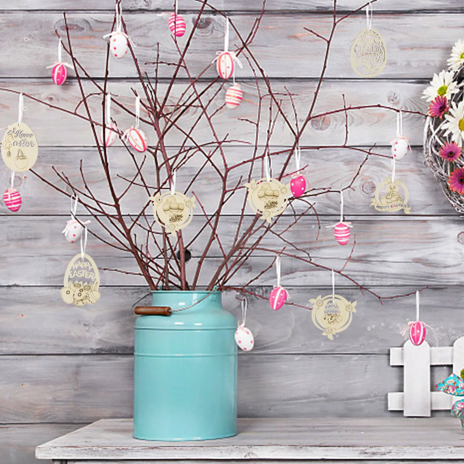 

Unfinished Wood Easter Ornaments DIY Art Crafts Wooden with Twine Cutouts Wood Slices Hangings Tags Decor Enhance Manipulation