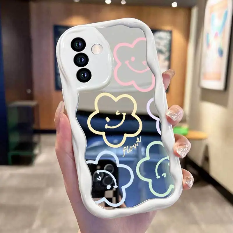 Чехол для телефона с зеркалом и рисунком «Улыбающийся цветок» для Samsung Galaxy Wide 8, Buddy 3, Quantum 6, 5, 4, Jump3, Jump 5G, Wide8, Wide6 (art.: 3920d4ea7bb1d) - 3920d4ea7bb1d