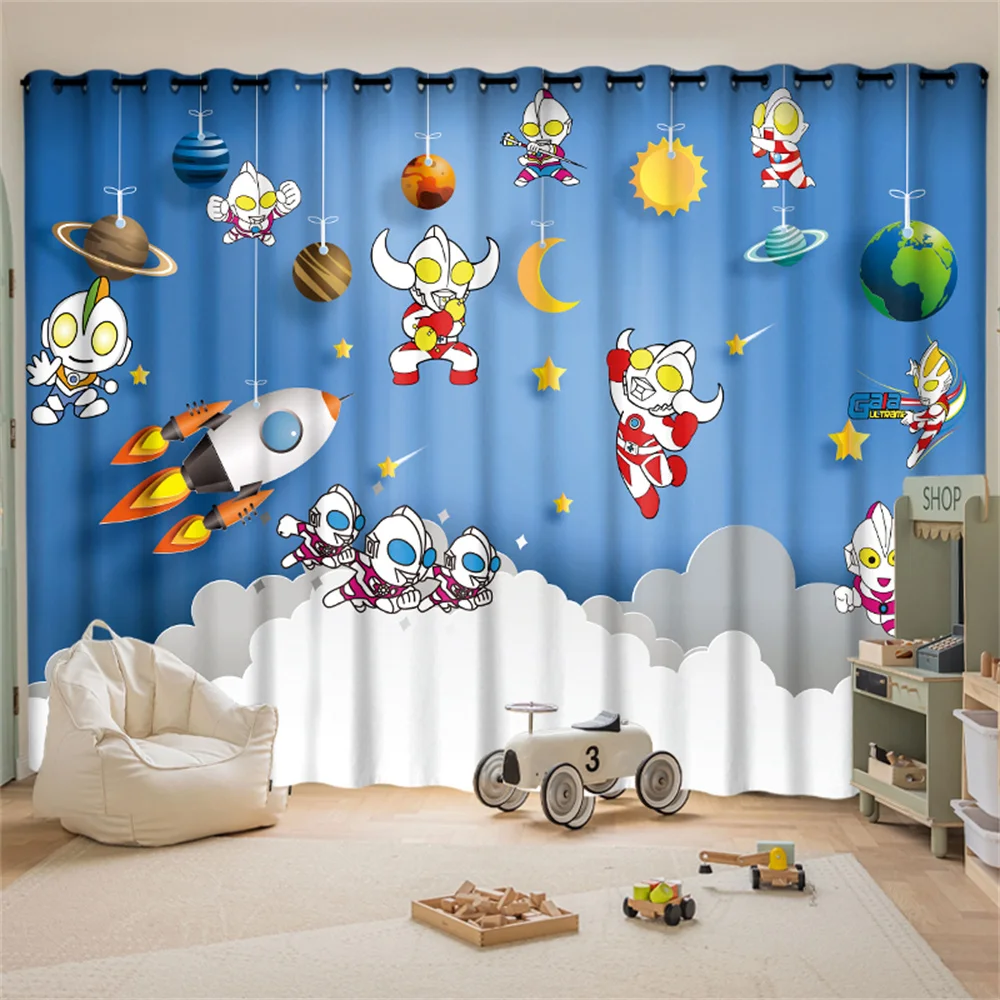 

Cartoon Outer Space Rocket Universe Boy Girl Kids Window Curtains Blinds for Living Room Bedroom Kitchen Door Home Decor 2Pieces