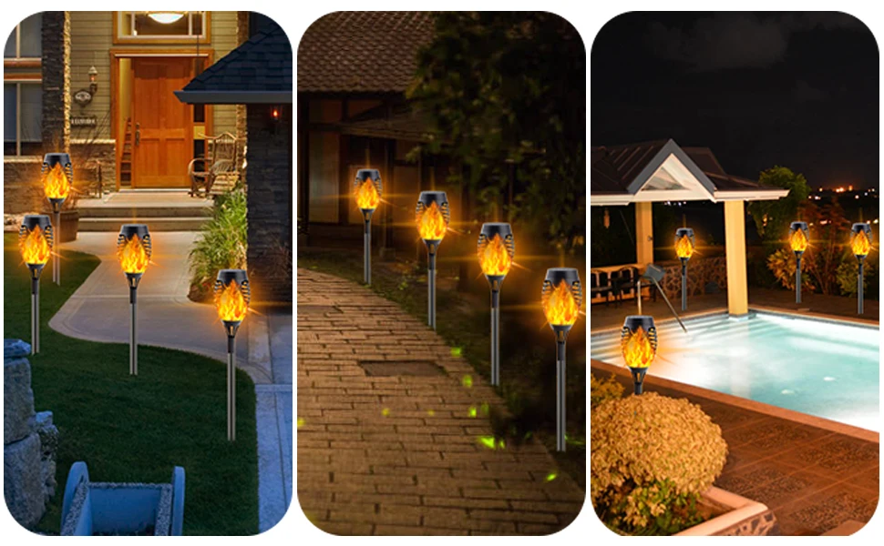 12Pcs Solar Flame Torch Lights Optional Flickering Light Waterproof Garden Decoration Outdoor Lawn Path Yard Lamps images - 6