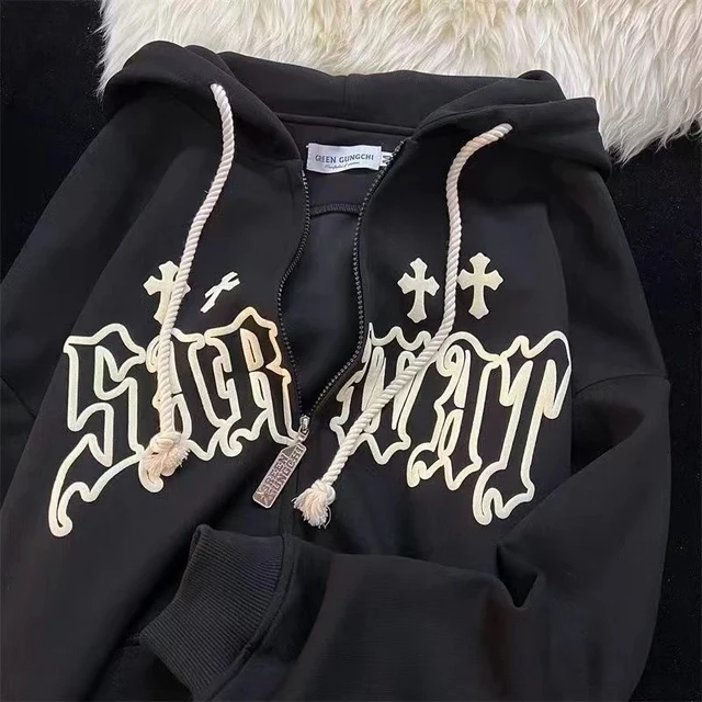

Y2k Hoodies Women Y2k Clothes Grunge American 2022 Streetwear Goth Punk Cotton Hoodie Coat Korea Grunge Graffiti Zipper Hip Hop
