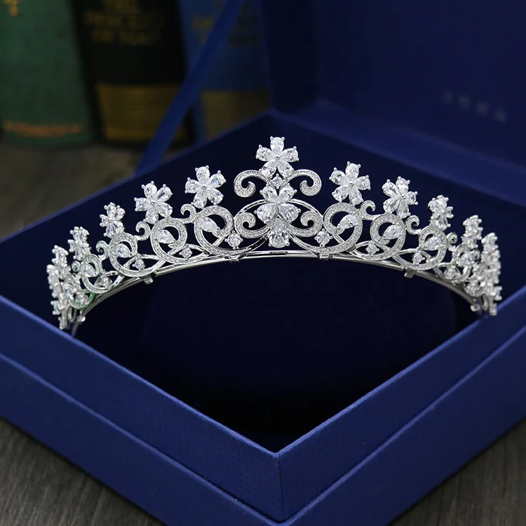 

New Korean Style Minimalist Full Zircon Flower Bridal Crown Wedding Headdress Hair Accessories Ornament