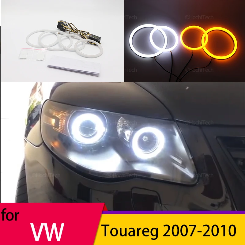 

White Yellow Halo Ring Angel Eyes Turn Signal Switchback Cotton LED Tuning Headlight Light for Volkswagen VW Touareg 2007-2010