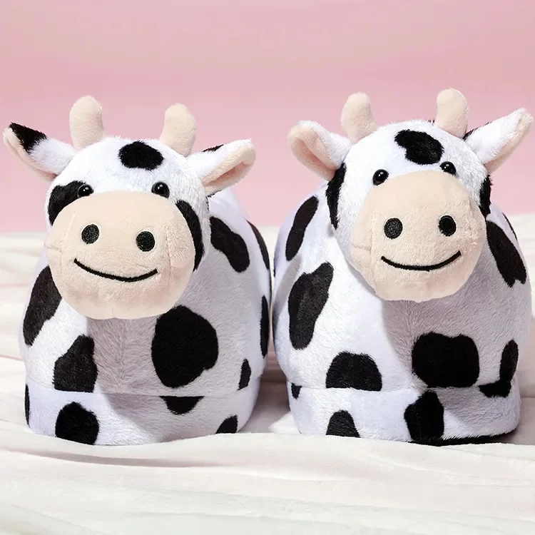 

Winter Cute Animal Slipper for Women Girls Kawaii Fluffy Winter Warm Slippers Woman Cartoon Milk Cow House Slippers Funny Shoes