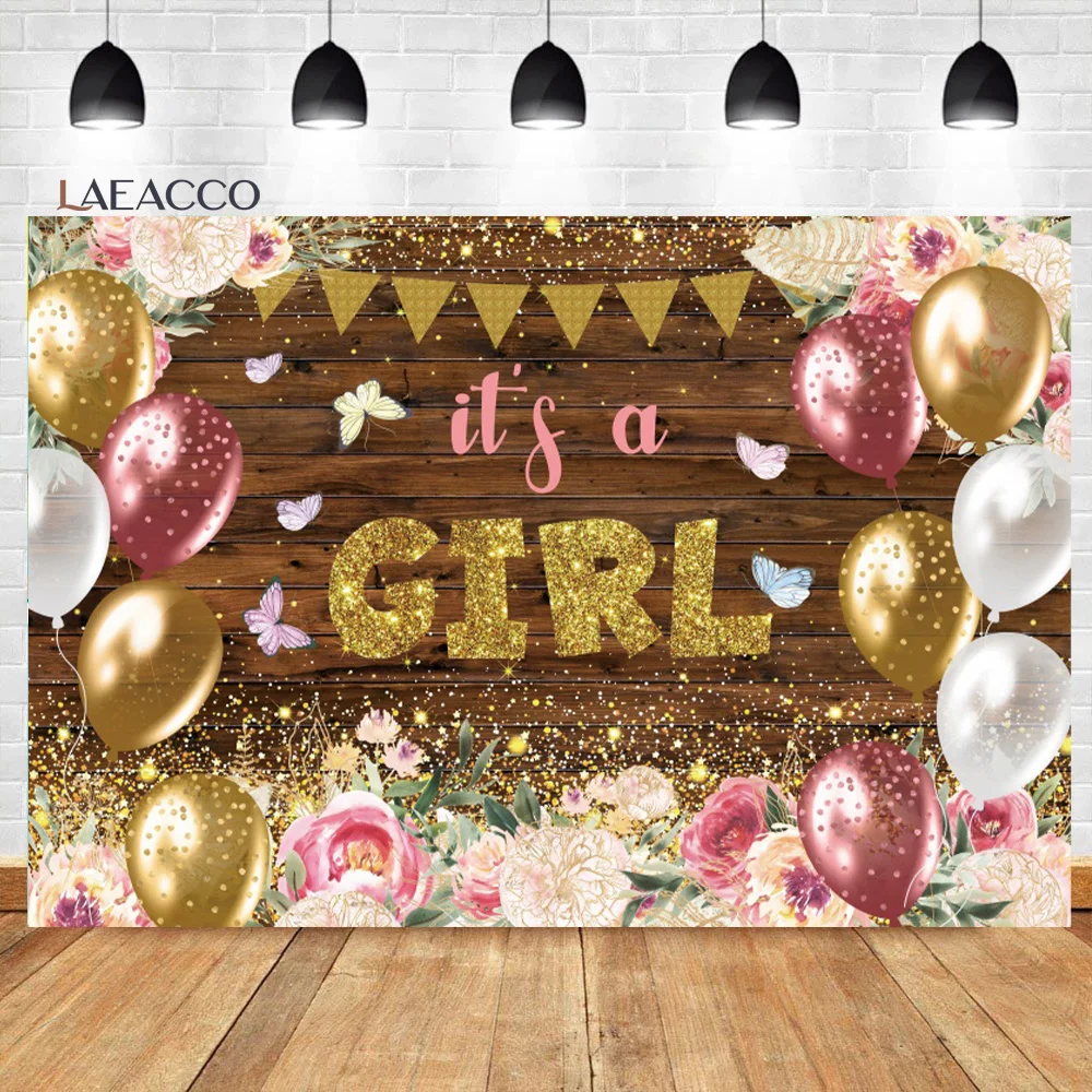 

Laeacco It’s a Girl Baby Shower Background Brown Board Butterfly Princess Birthday Portrait Customized Photography Background