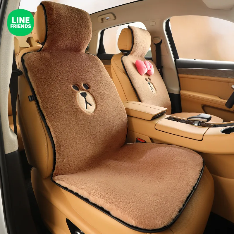 

Мультяшная Милая Автомобильная подушка Linefriends, зимняя плюшевая термоподушка