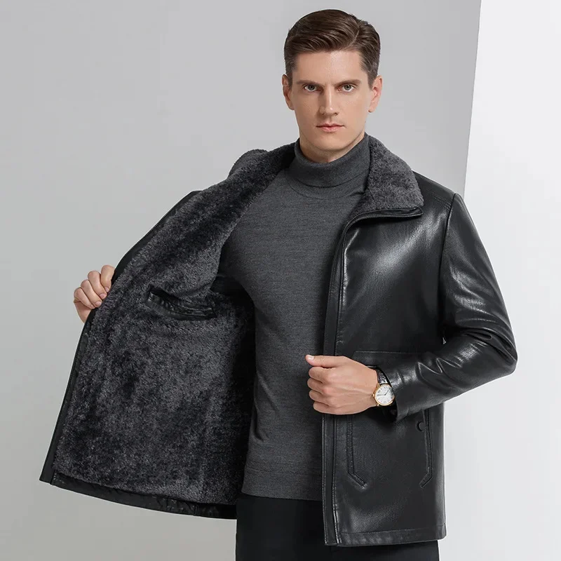 

2024 Winter Jacket High Quality Trench Coat Men,men's Waterproof Slim Fit Jackets Mens PU Leather Thicken Warm Coats