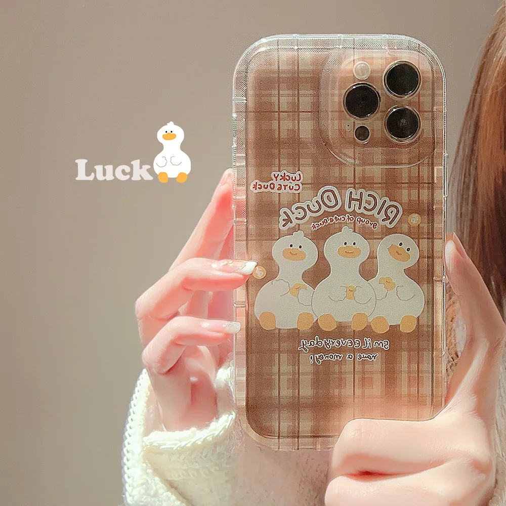 

Transparent brown checkered duck Phone Case For iphone 14 13 12 11 Pro Max X XR XSMAX 7 8 Plus SE TPU Case Cover new products