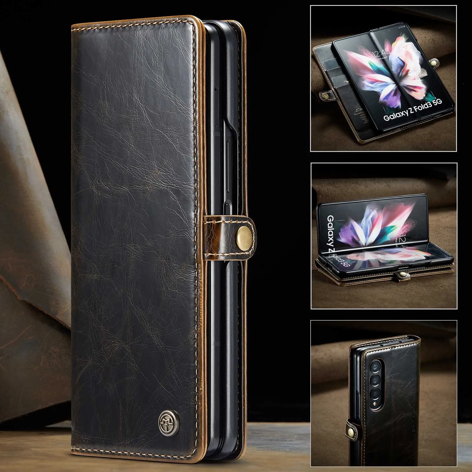 

Genuine Leather Caser Wallet Flip Fold Case With Card Slot Case For Samsung Galaxy Z Fold 4 Case
