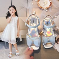 girls sandals fashion low heels 2022 summer bow new open toe beautiful princess pink kids performance shoes chic for party shows