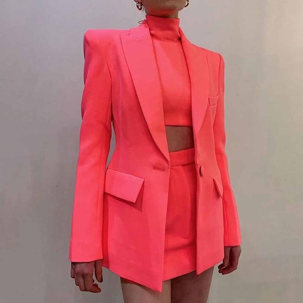 

fall/winter hot models women's fashion shoulder pad suits with pockets and buttons long-sleeved suit jacket woman dress