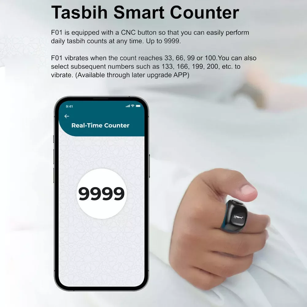 

Electronic Ring Digital Tasbeeh Bluetooth-compatible 5.1 Smart Tally Counter 0.49 Inch OLED Display Vibration Alarm for Muslims