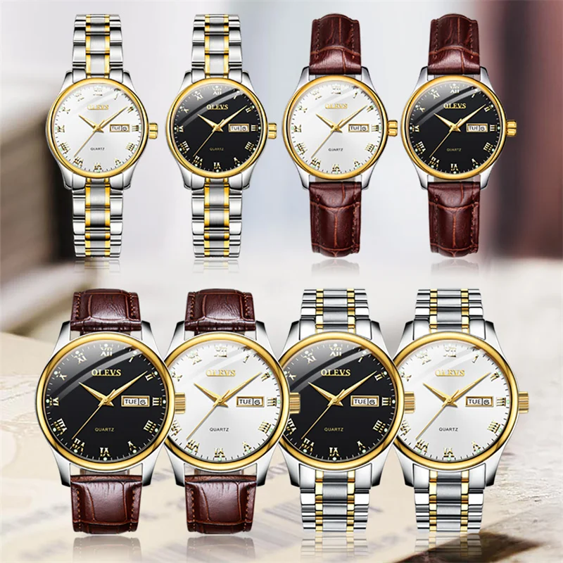 OLEVS 2023 New Luxury Lover Watches Fashion Stainless Steel Quartz Watch for Men and Woman Couple Watch Lover's Wristwatch